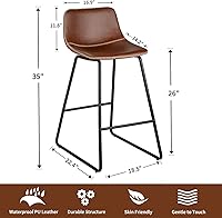 Vista 8 de HeuGah Bar Stools Set of 4,Faux Leather Counter Height Bar Stools,26" Bar Chairs with Back,Modern Counter Stool for Kitchen Island Marrón