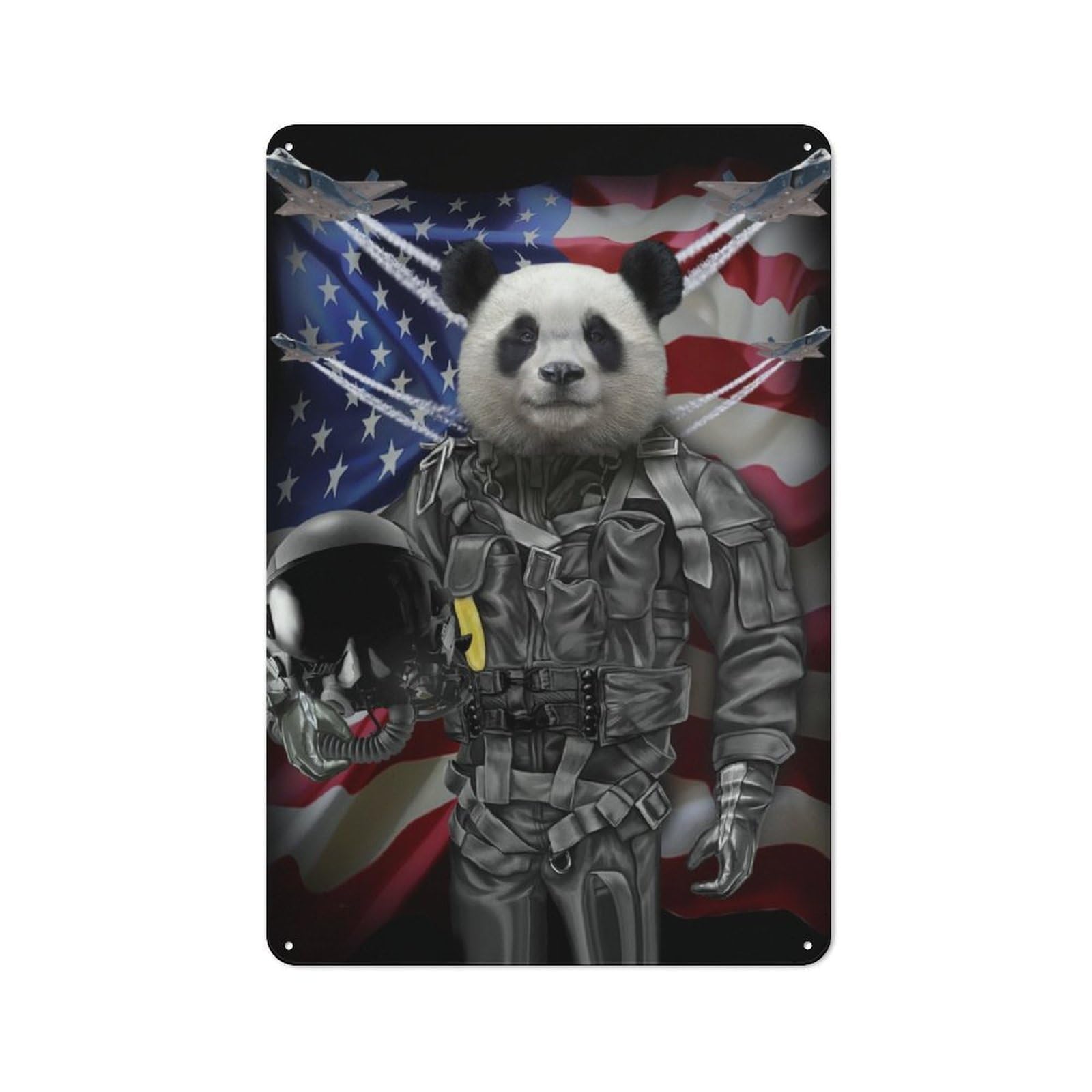 Junmoney Panda Jet Fighter Pilot Tin Wall Plaque 30X20cm With For Bar Or Restaurant, Autumn Wall Decor For Hospitality Decor Collectors