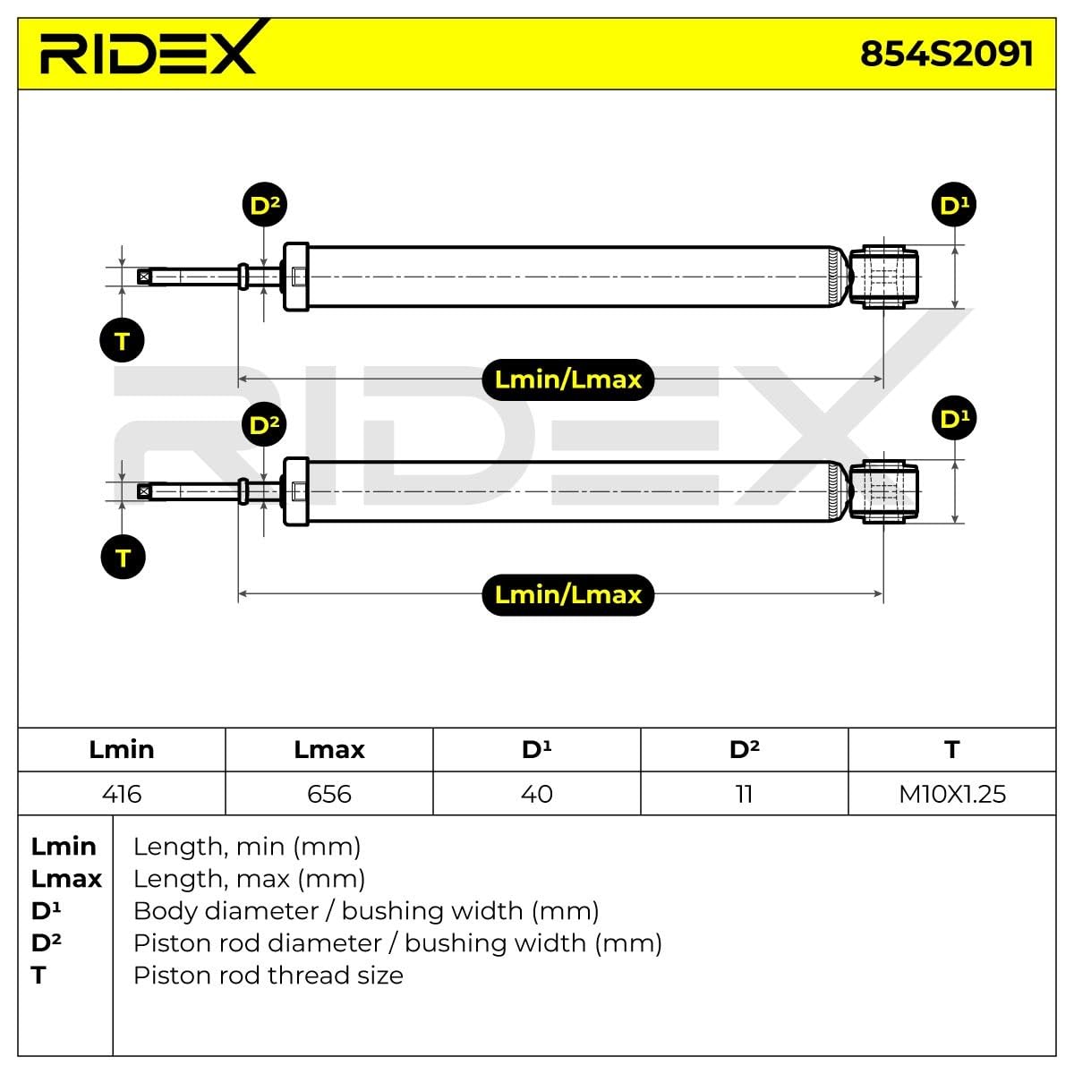 RIDEX 854S2091 2x Ammortizzatore Posteriore Compatibilità con TOYOTA Yaris Hatchback P9