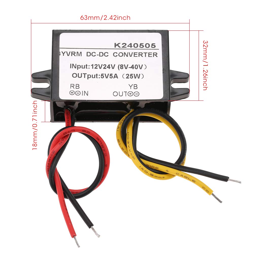GYVRM-K240505 Przetwornica DC na DC Nieizolowany moduł Obniżający DC12V/24V na DC5V 5A 25W moduł Transformatora Obniżającego Regulator Wodoodporny Zasilacz Samochodowy