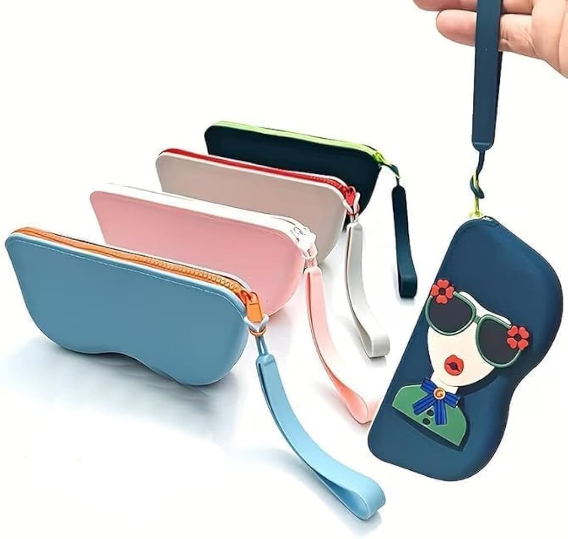 xbey Sunglasses Cases, Fashion Cartoon Silicone Eyeglasses Organizer Case Zipper Silicone Storage Pouch with Lanyard (pack of 1)-picture-8