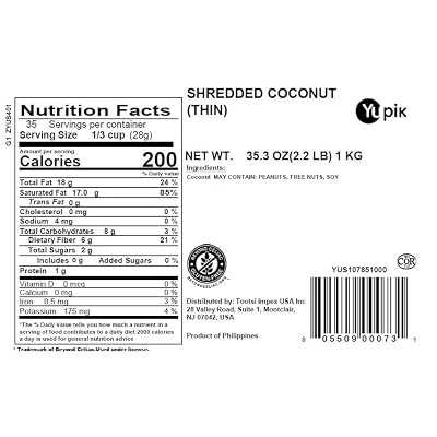 Yupik Desiccated Coconut, Fine, Unsweetened, 2.2 lb (35.2 oz), Gluten-Free, Kosher, Vegan, Finely Ground Dried Coconut, No Added Sugar, Oil-Free, Source of Fiber, Healthy Snacks, Ideal for Topping