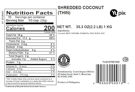Yupik Desiccated Coconut, Fine, Unsweetened, 2.2 lb (35.2 oz), Gluten-Free, Kosher, Vegan, Finely Ground Dried Coconut, No Added Sugar, Oil-Free, Source of Fiber, Healthy Snacks, Ideal for Topping