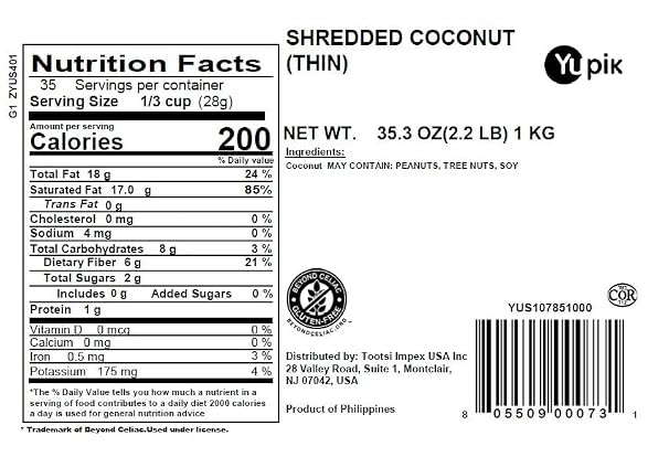 Yupik Desiccated Coconut, Fine, Unsweetened, 2.2 lb (35.2 oz), Gluten-Free, Kosher, Vegan, Finely Ground Dried Coconut, No Added Sugar, Oil-Free, Source of Fiber, Healthy Snacks, Ideal for Topping