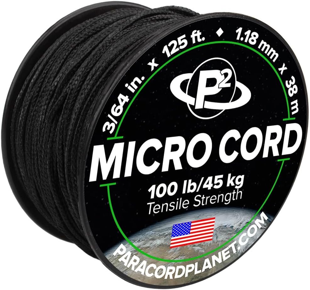 Paracord Planet Micro Paracord – Thin Braided Cord for Crafting, Fishing, and DIY Projects in 125 ft Spools – Black Paracord Planet Micro Paracord – Thin Braided Cord for Crafting, Fishing, and DIY Projects in 125 ft Spools – Black