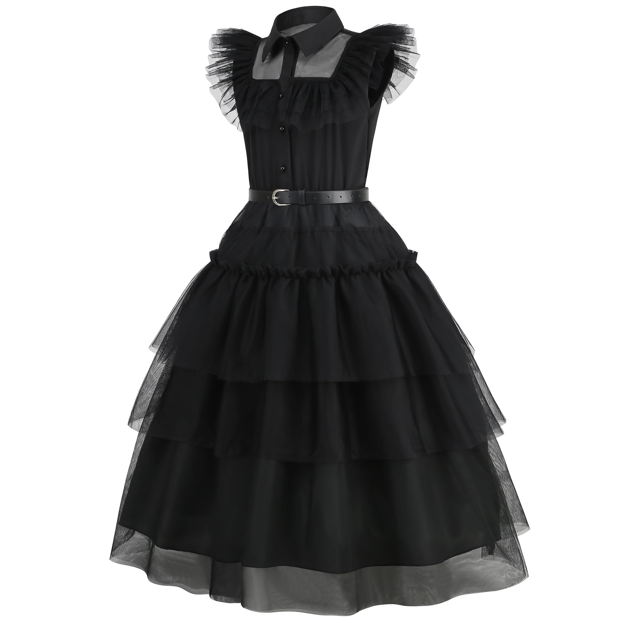 LAUPHIE Black Costume Girls Black Dress Girls Black Costume Girls Dress for Kids with Necklace, Socks, Belt.