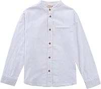 MOMOLAND Boys Long Sleeve 100% Cotton Linen-Look Button-Down Shirt - Soft Woven Fabric for Little Ones