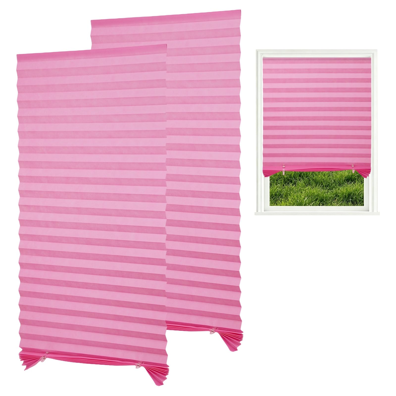 sourcing map 2 Pack No Drill Blinds for Windows, 60 x 180 cm Stick on Blackout Temporary Blinds Curtains with 4 Clips for Bedroom Kitchen Bathroom, Pink