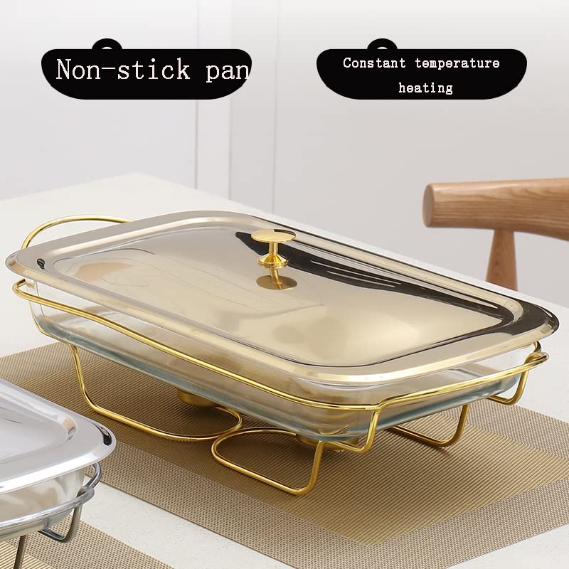 Juego de vajilla de cerámica para Buffet con Plato de Vidrio para Comida, Plato de Agua, Soporte para Combustible para Buffet/Boda/Fiesta/Banquete/Evento de Catering, Dorado (Dorado) (Dorado)