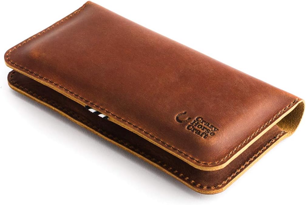 Leather Case for 2 Phones, iPhone 16 Pro Max / 16 Plus, 15/14 / 13/12, 13/12 Mini, Dual Wallet, Classic Brown, Mobile Phone Pouch, Sleeve, Cover, Bag SE, Xr, Xs, 8, Wool Felt, Crazy Horse Craft