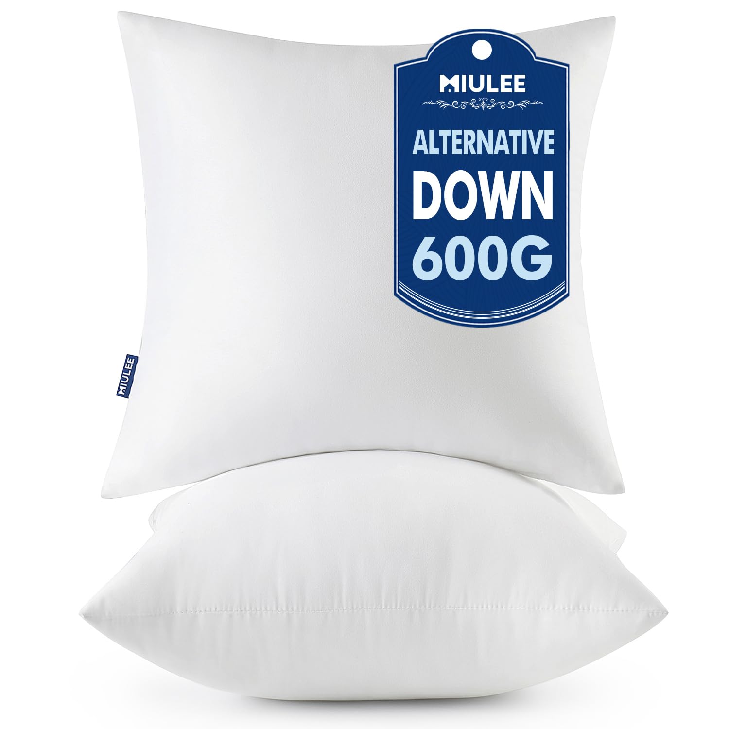 MIULEE Throw Pillows Inserts, Pack of 2 20x20 Inch 100% Virgin Fiber Filling Bed Couch Pillows