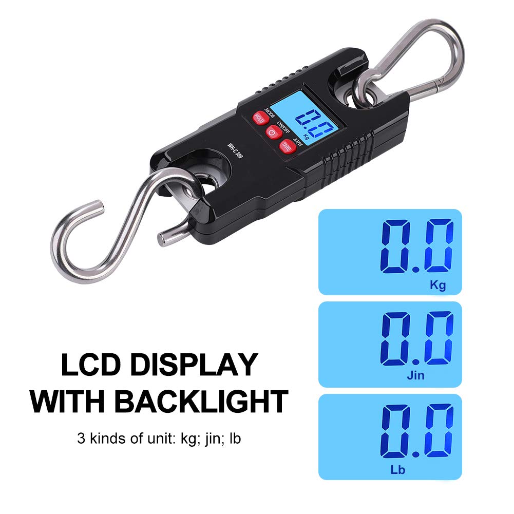 Bilancia Digitale Sospesa da 300 Kg, Strumento di Gancio con Display LCD Portatile con Funzione di Tara di Spegnimento Automatico, per la Consegna Al Dettaglio di Pesca