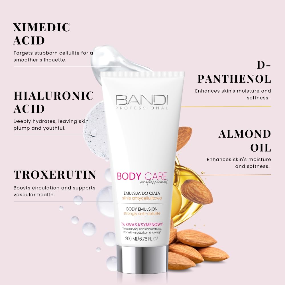 Bandi Anti-cellulite Emulsion With Xymenoic Acid Troxerutin Compounds Growth Factors Hyaluronic Acid Almond Oil Reduces Cellulite Improves Microcirculation Lymphatic Drainage And Firms Hydrated Skin - Image 4