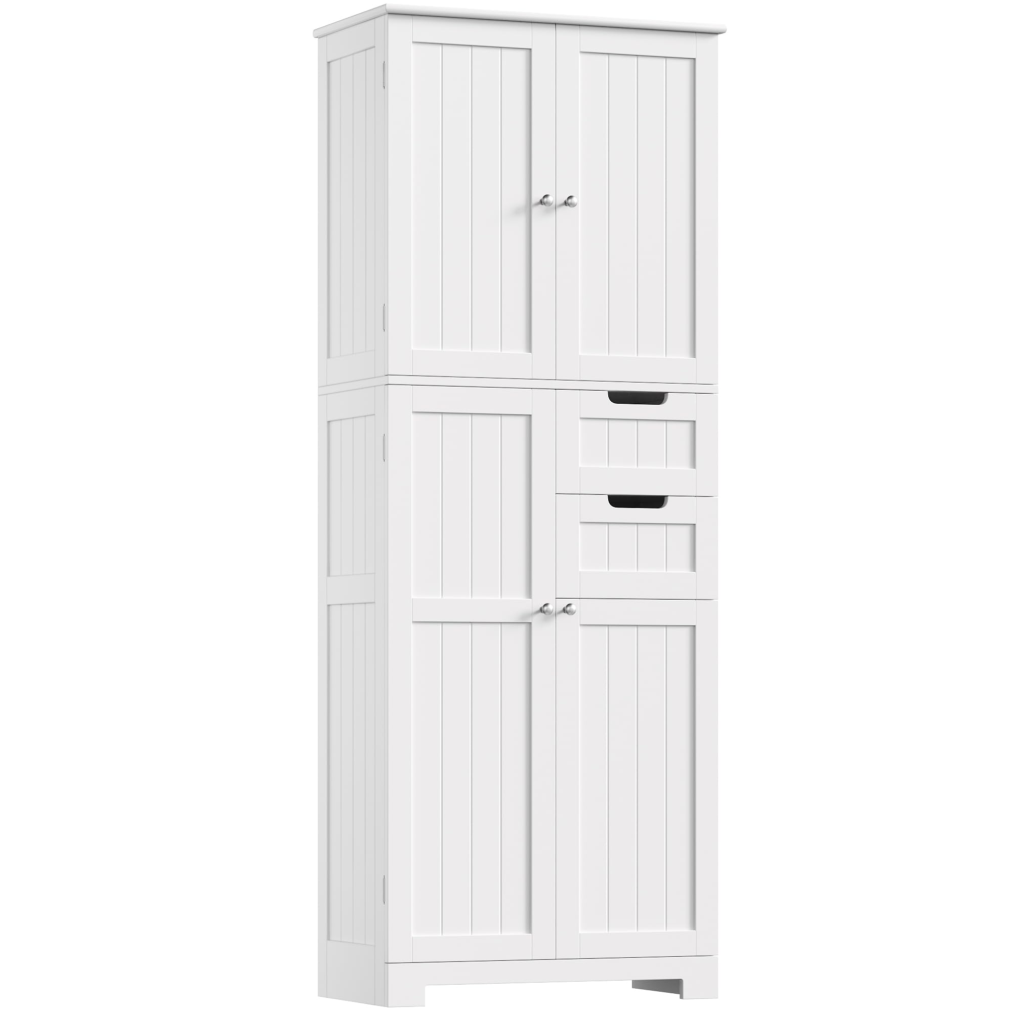 HOCSOK Mobile Alto de Bagno, Armadietto da Pavimento per Bagno, Armadietto Ausiliario con 2 Cassetti e 4 Ante, Adatto per Corridoio, Camera da Letto, Soggiorno, Legno, 60 x 30 x 164.5 cm, Bianco