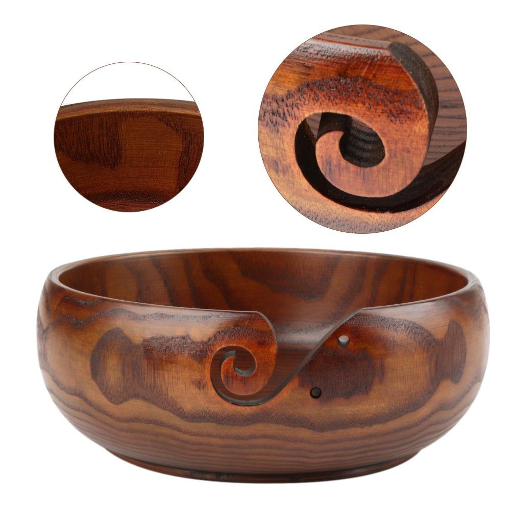 Cuenco de hilo de madera natural, artesanal y ecológico para tejer y crochet, almacenamiento de ovillos decorativo y funcional para tejedores, amantes del DIY y regalos creativos