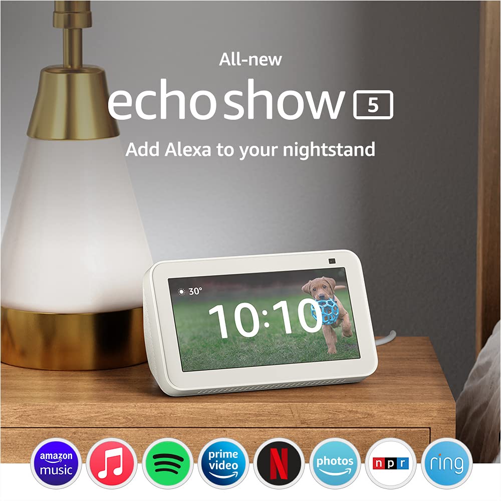 Certified Refurbished Echo Show 5 (2nd Gen, 2021 release) | Smart display with Alexa and 2 MP camera | Glacier White