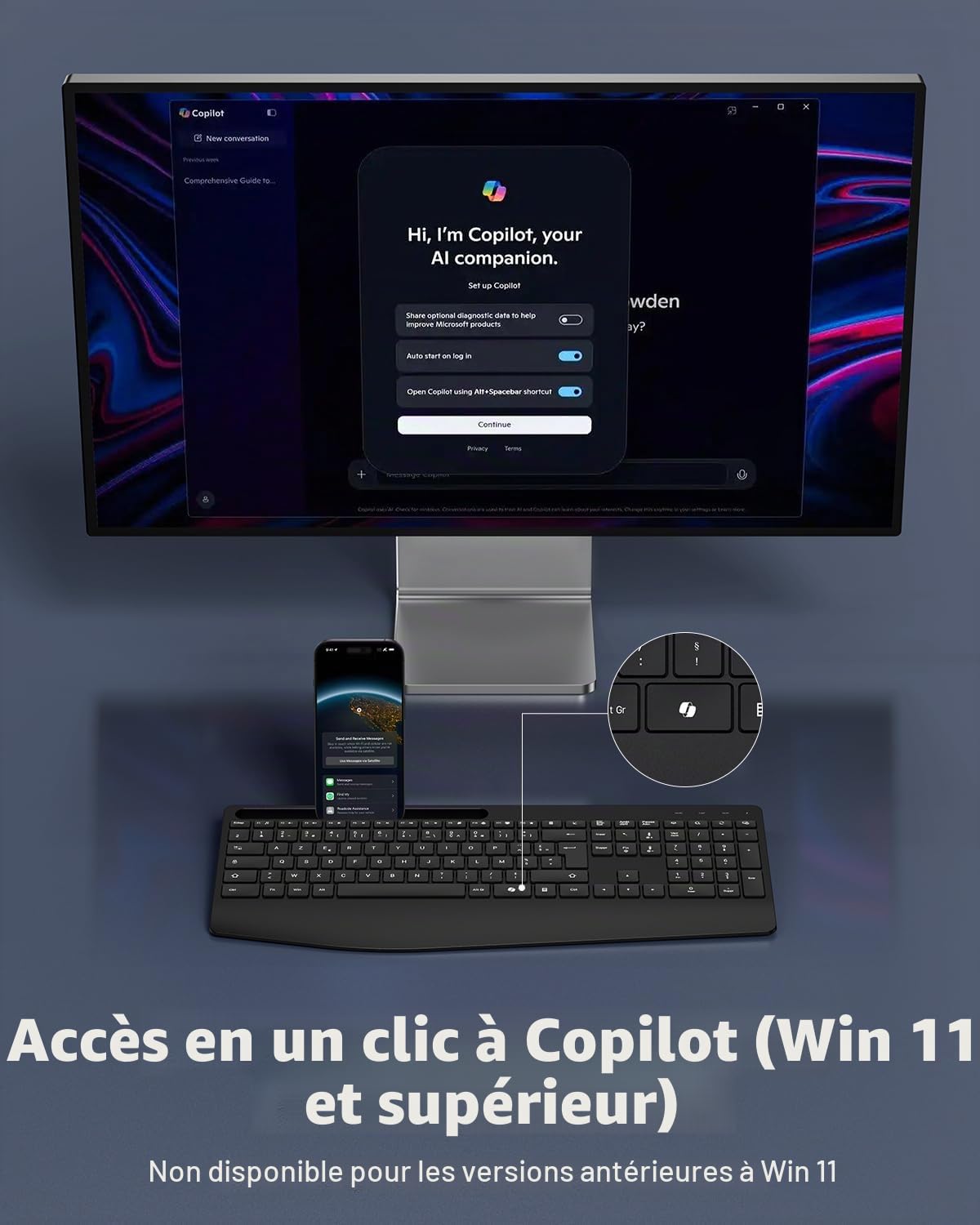 TECURS Clavier sans Fil 2,4 GHz AZERTY Français avec Repose-Poignet, Noir