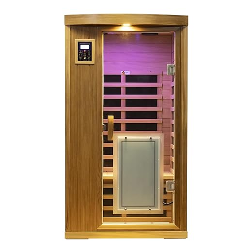 KUNSANA Red Cedar Personal Indoor Infrared Sauna Room, Low EMF Far-Infrared Sauna, Dual LCD Control Panel Inside and Outside,Bluetooth Speaker, Tempered Glass Door with Far Infrared Heating Panel