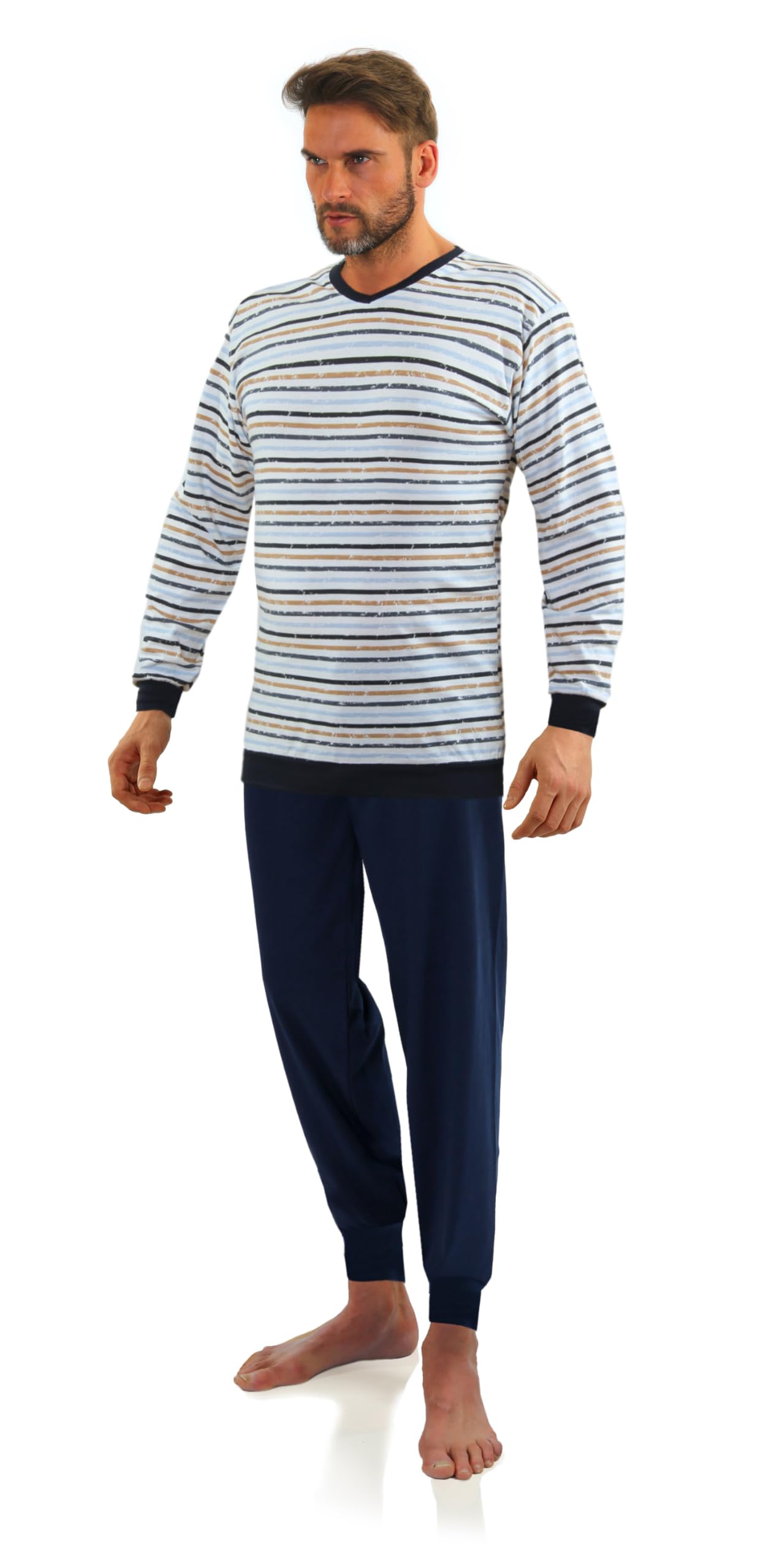 sesto senso Pigiama da Uomo a Maniche Lunghe con Polsini Cotone Scollo a V Gambe con Polsini