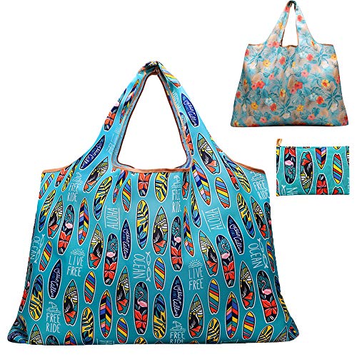 JISEN - Bolsas de compras reutilizables de nailon lavables, plegables, ecológicas, resistentes al medio ambiente, cabe en el bolsillo, nailon, Hojas de palma, Talla única