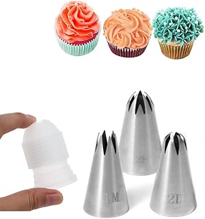 1M 2D 2F Piping Tip and Coupler,Star Tips for Piping Rosettes,Drop Flowers,Large Swirls,Churros and More