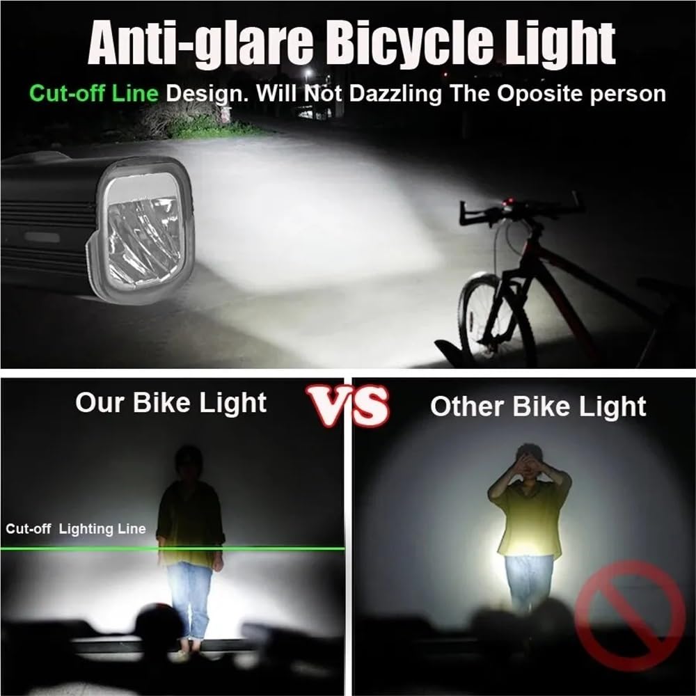 Torcia elettrica da 1000 lumen for bicicletta USB Set di luci anteriori e posteriori for bici Faro MTB antipioggia Lampada da ciclismo da 4800 mAh(520 set 2)
