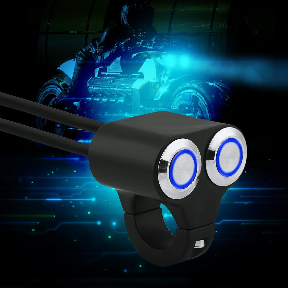 Motorcycle Handlebar Switch, 7/8inch 22mm Motorcycle Handlebar Headlight Brake Fog Light ON/Off Switch with Indicator Light(Type A)