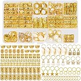 WNJ Gold Hair Beads Jewelry, 212pcs Hair Accessories, Loc Jewelry Tube Bead for Hair Dreadlock, Metal Hair Coils Rings, Hair Braiding,Hair Jewels Pendants,Braid Cuffs,DIY Belongs to Your Unique Beauty