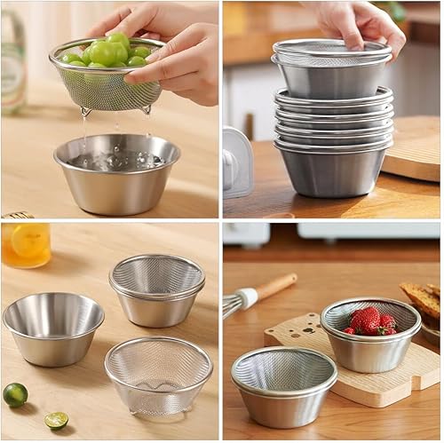 Miniatura 5 de HEMOTON Colador de acero inoxidable con cuenco mezclador de 5.5 in para lavar arroz, colador de alimentos, juego de coladores de alimentos, cesta de