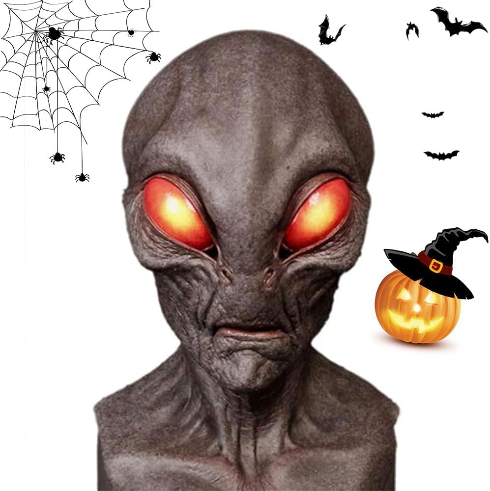 Alien Mask,Latex Full Head Funny Mask,Realistic Skull Horror Mask,Halloween Alien Mask for Men and Women Costume Parties (B)