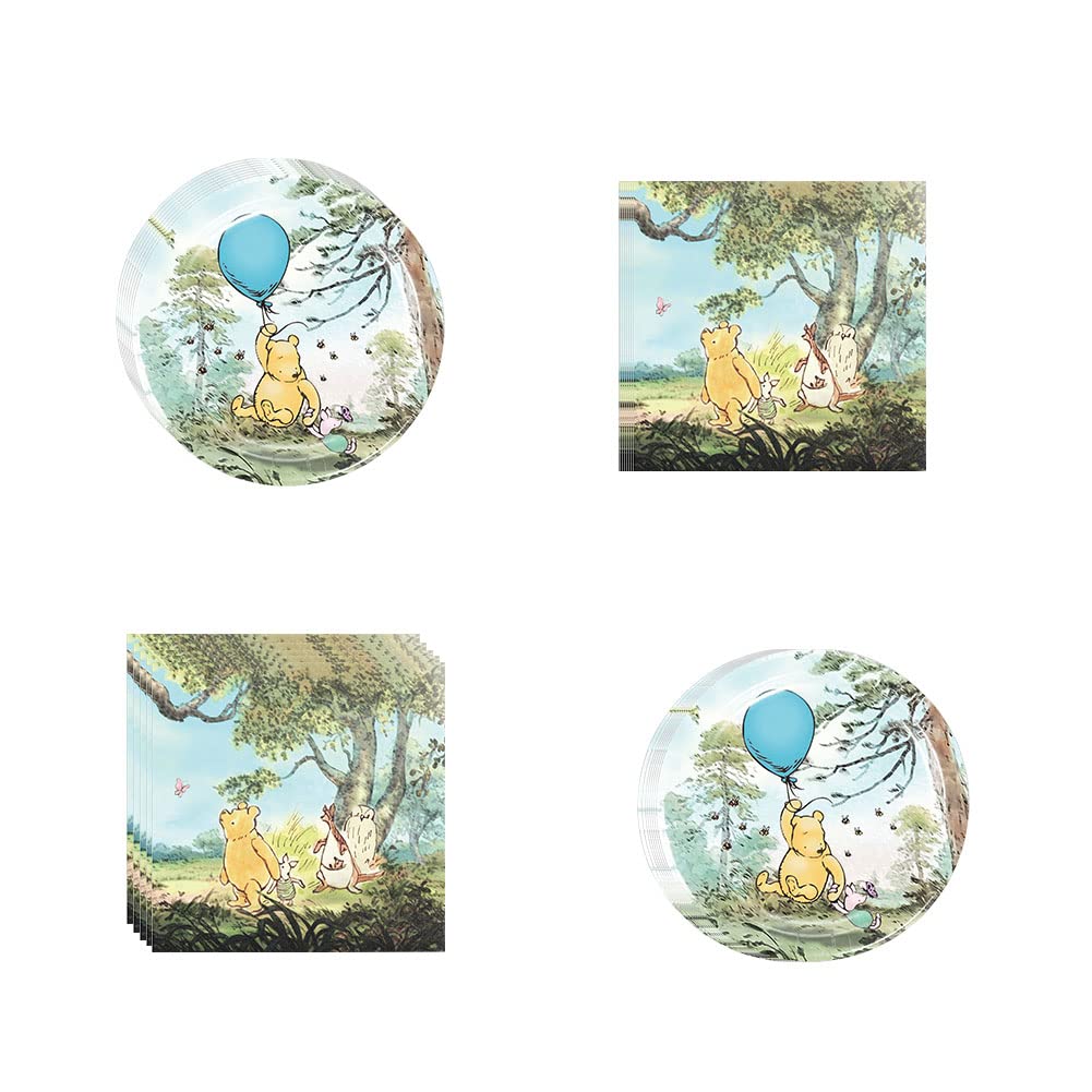 MJZH 40pcs Winnie Party Supplies,include 20 Plates(7", 20 Napkin,Used for Retro Bear Birthday Party Decoration (A)