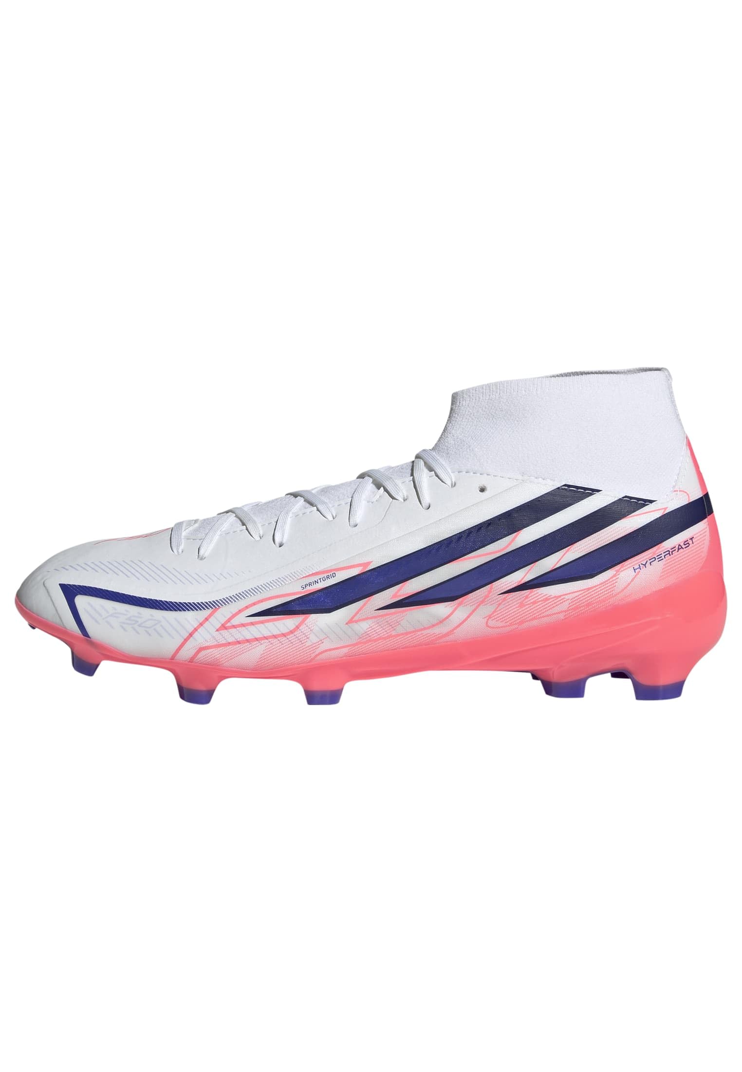 Adidas Men's F50 Hyperfast League Mid Firm Ground Football Boots - White/Coral - 9.5 (44)