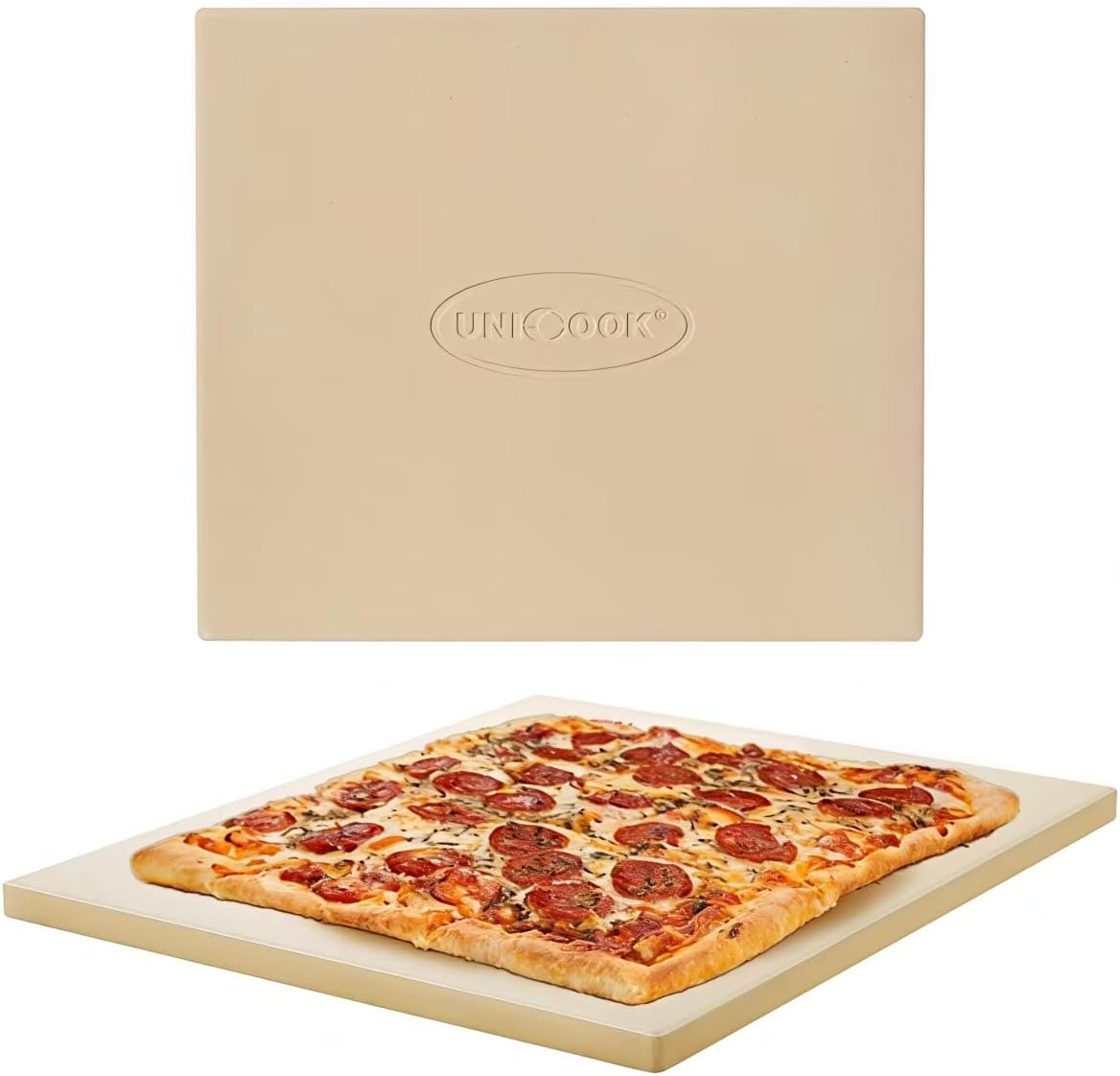 Unicook Square Pizza Stone 33cm, Heavy Duty Ceramic Baking Stone for Oven, BBQ and Grill, Ideal for Making Crisp Crust Pizza, Bread, Cookies and More, Thermal Shock Resistant, Durable and Safe