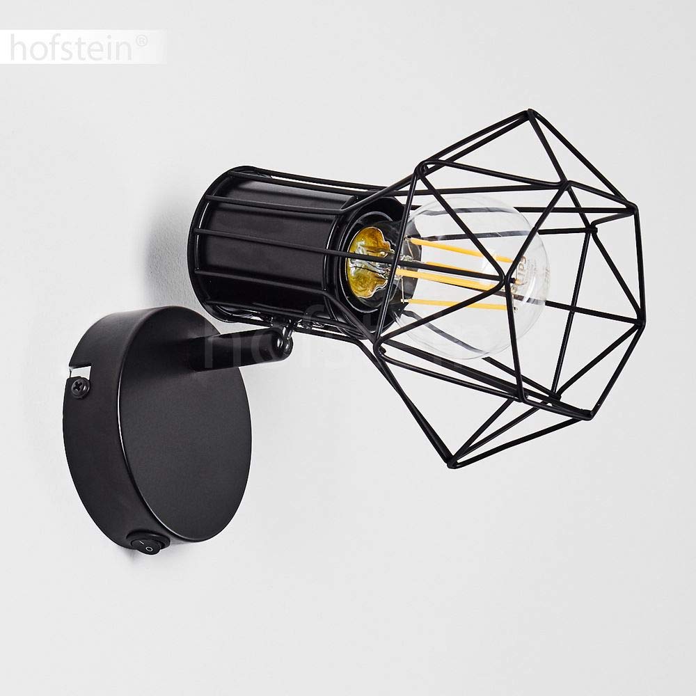 Lampada da parete Bardhaman, lampada regolabile in metallo in nero, 1 luce, 1 x E27, spot da parete retro/vintage in design a traliccio con interruttore on/off sull'alloggiamento, senza lampadina/e