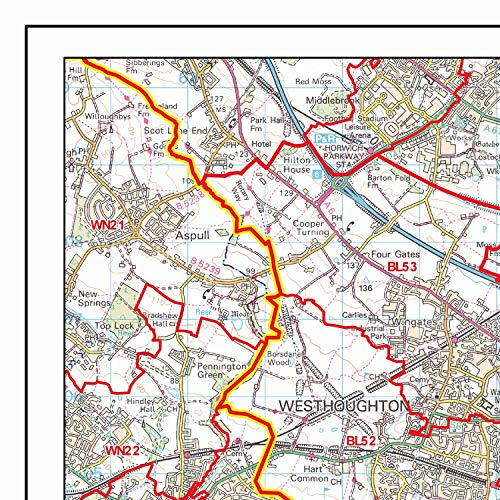 Carte murale Manchester M : plan des codes postaux sur papier premium - 2