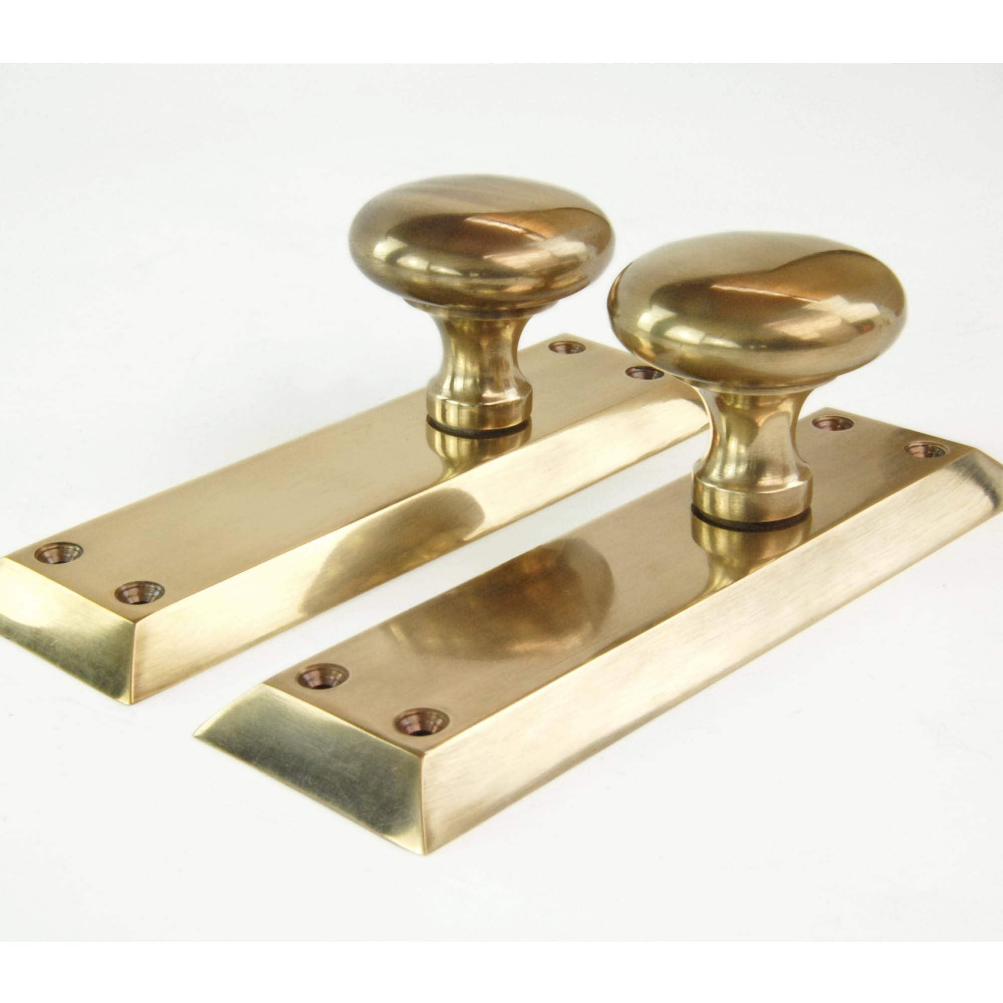 Underground Parts Aged Unlacquered Solid Brass Newport Round Door Knobs Handles On Long Backplate