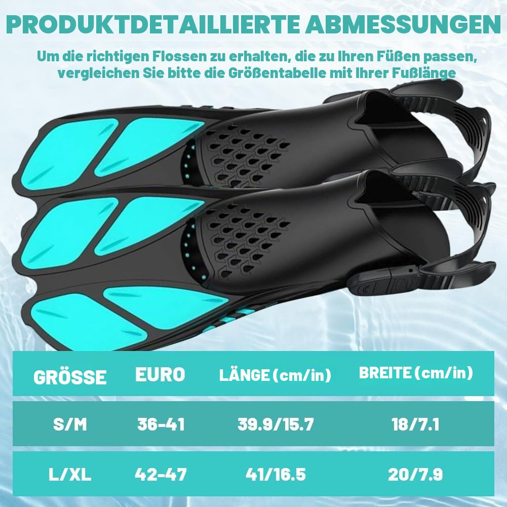 Schwimmflossen Erwachsene Unisex, Verstellbare Schnorchelflossen mit Offener Ferse, Kurze und rutschfeste Taucherflossen für Schnorcheln, Tauchen und Schwimmen