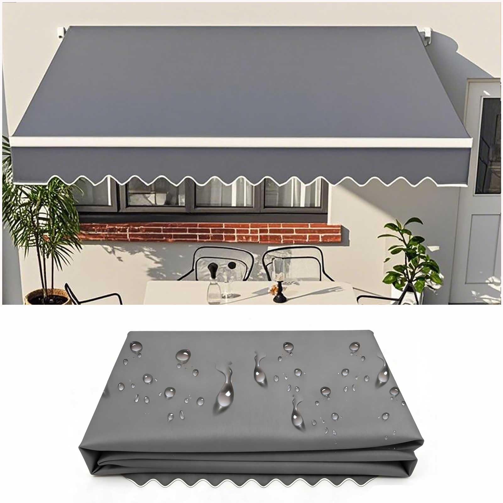 Patio Awning 7x2m Fabric Replacement Sunshade Canopy for Retractable Awnings, Exterior Sunshade Canopy Cloth for Yard, Deck, Balcony, Grey — image 1