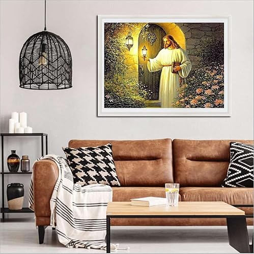 Miniatura 2 de F-CANLAN Juego de pintura de diamante con lámpara de Jesús 5D, kit de manualidades religiosas de taladro completo para adultos (16 x 12 pulgadas)