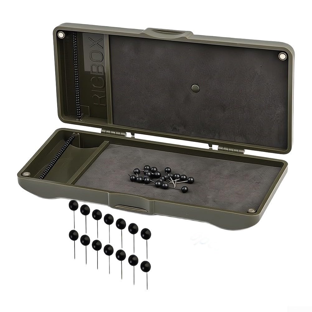 Carp Fishing Rigs Box with Anti-Slip Metal Coated Strips and Printed Measuring Scale, Hook Positioning Case for Rig Tying and Setup