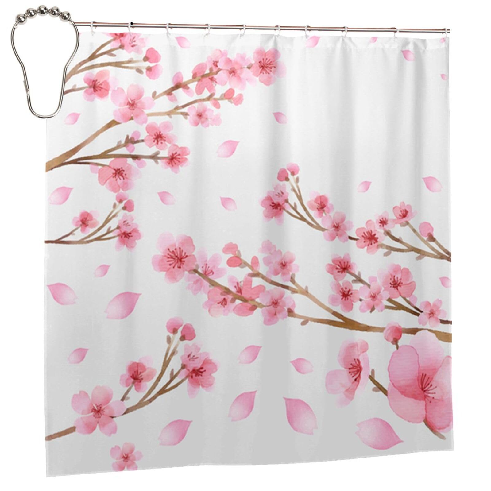 Rideau de douche imperméable pour éviter les éclaboussures au sol avec motif fleur de prunier chic
