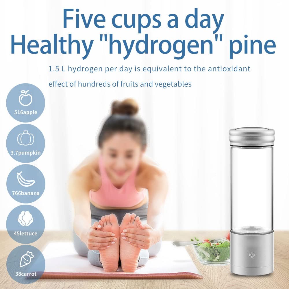 Botella Agua alcalina hidrógeno Generador portátil Agua Rica en hidrógeno Modo ionizador 3 Minutos y 5 Minutos Hace Que Contenido hidrógeno Sea hasta 800-1300 PPB Botella Vidrio Deportiva antioxida