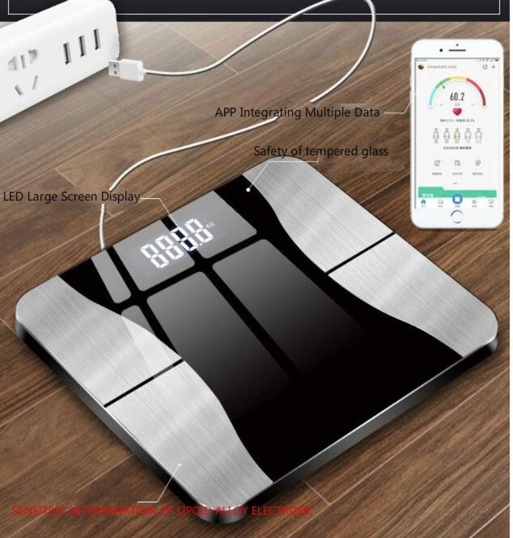 電子体重計バスルームスケール充電スマートBluetoothファットスケール精密計量ギフト電子体重計バスルームスケール、ピンク、ブラッ