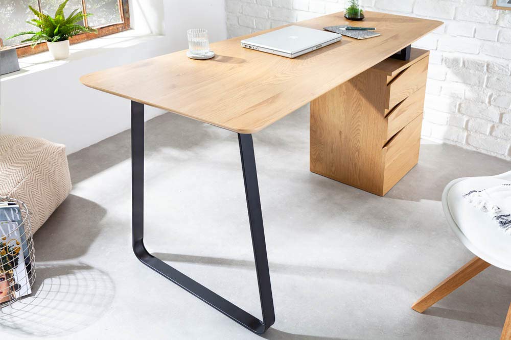 Riess Ambiente Industrial Schreibtisch Studio 160cm Eichenoptik mit 3 Schubladen Tisch Bürotisch Schminktisch