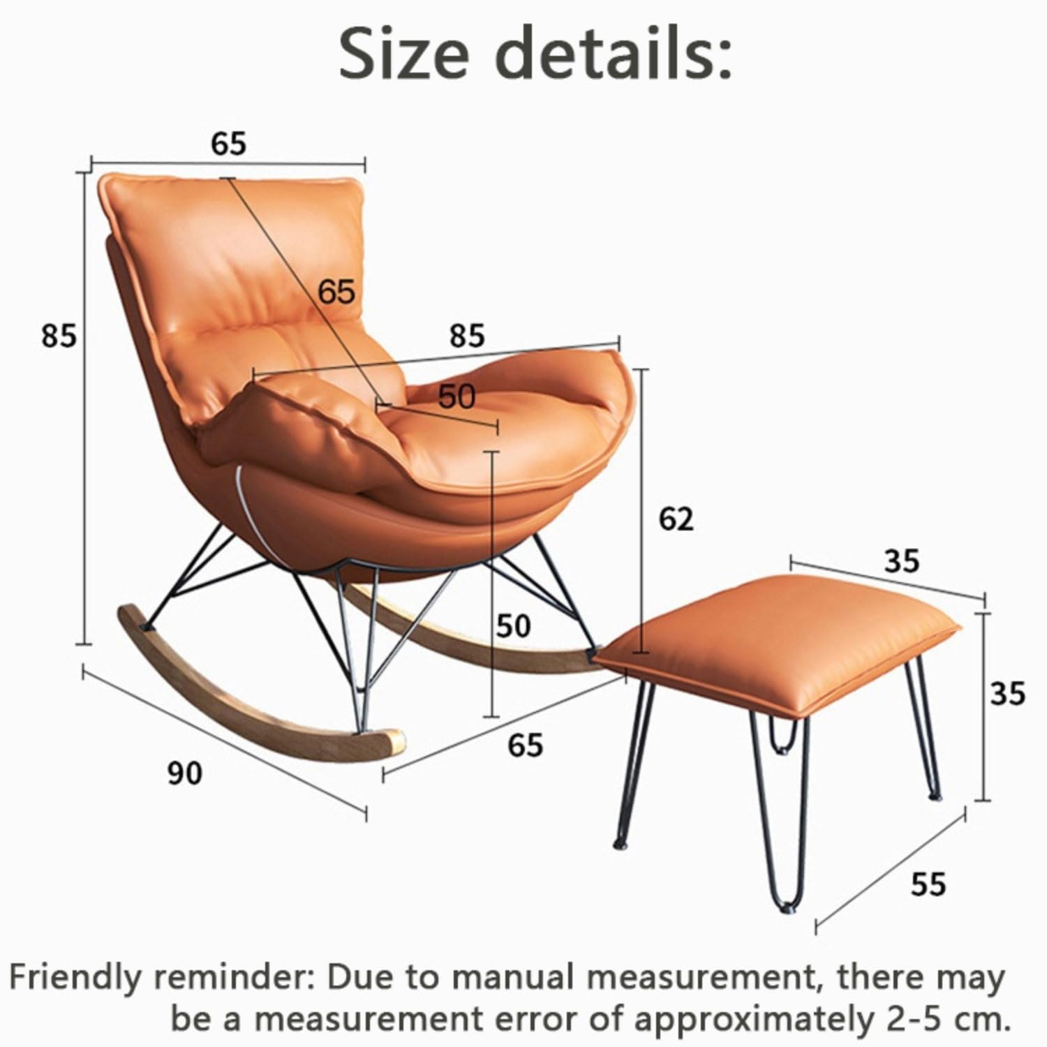Sedia a dondolo per esterni, con gambe in metallo e base in legno, elegante poltrona reclinabile per soggiorno, camera da letto, balcone e portico, comoda seduta all'aperto