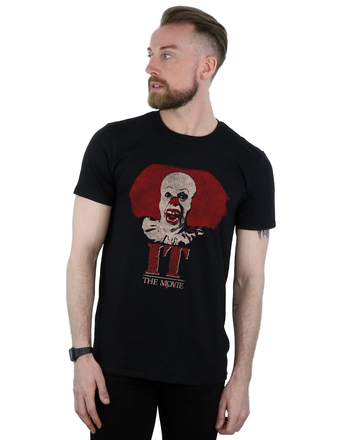 Absolute Cult Men's Black Official Licensed It 1990 Pennywise Clown Logo T-Shirt - Classic Horror Graphic Tee Uk - Machine Washable - Officially Licensed - Premium Quality - Unisex