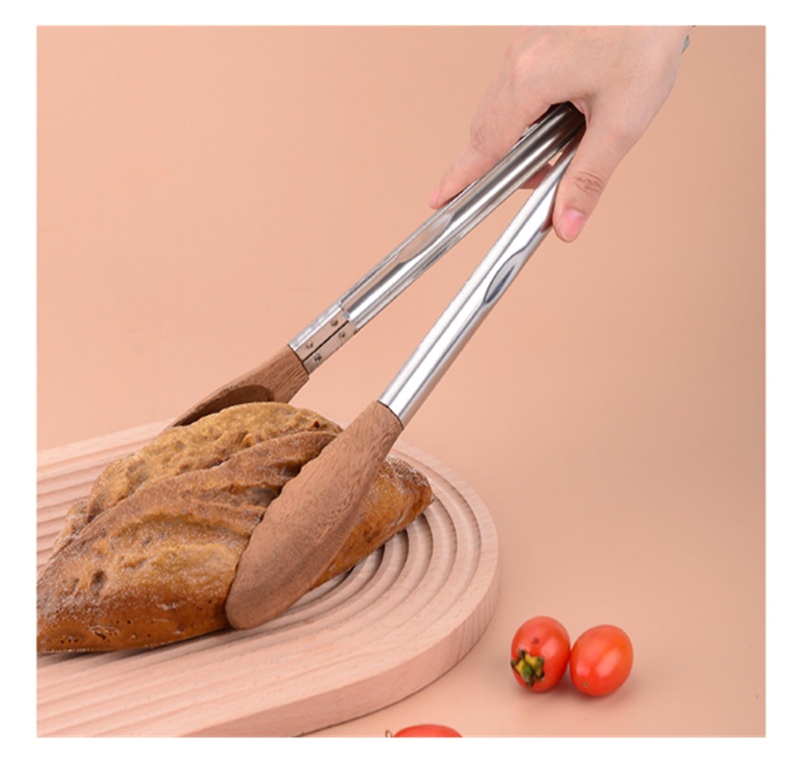 Szczypce do Chleba, Szczypce Do Grilla Ze Stali Nierdzewnej Z Drewnianą Główką, Odpowiednie Szczypiec Grillowania W Formie Bufetu Pieczenia, Grillowania(29cm)