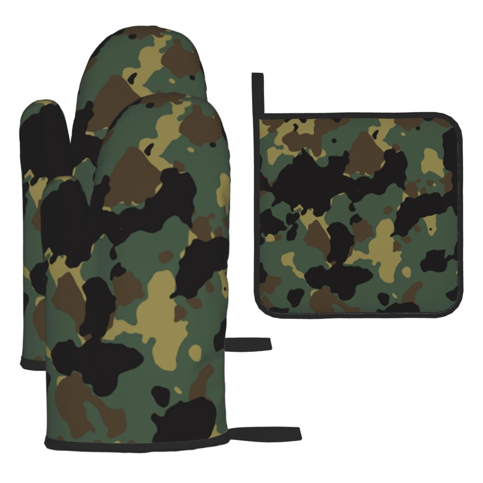 Camouflage Pattern Print Oven Set Kitchen Gloves Baking Grilling Microwaving Cooking Gift Everyday Holiday