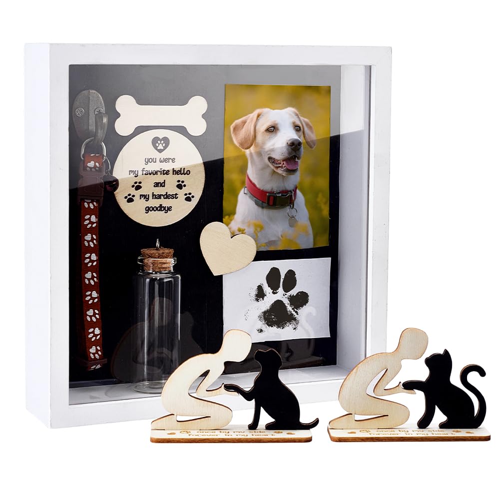 PH PandaHall Scatola Commemorativa Animali Domestic Cornice per Foto Animali per Gatti o Cane, Cornice Commemorativa Cane Barattolo per Peli di Domestici per Regalo Condoglianze, 22x22cm