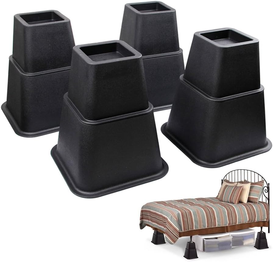 Up Bed Riser | 8pcs Sturdy Adjustable Stackable Up to 8 Inch Bed Lifter Lifts for Storage Under The Bed | Durable Heavy Duty Stable Base PP for Home Furniture Bed Couch Sofa Table | Black | 1379